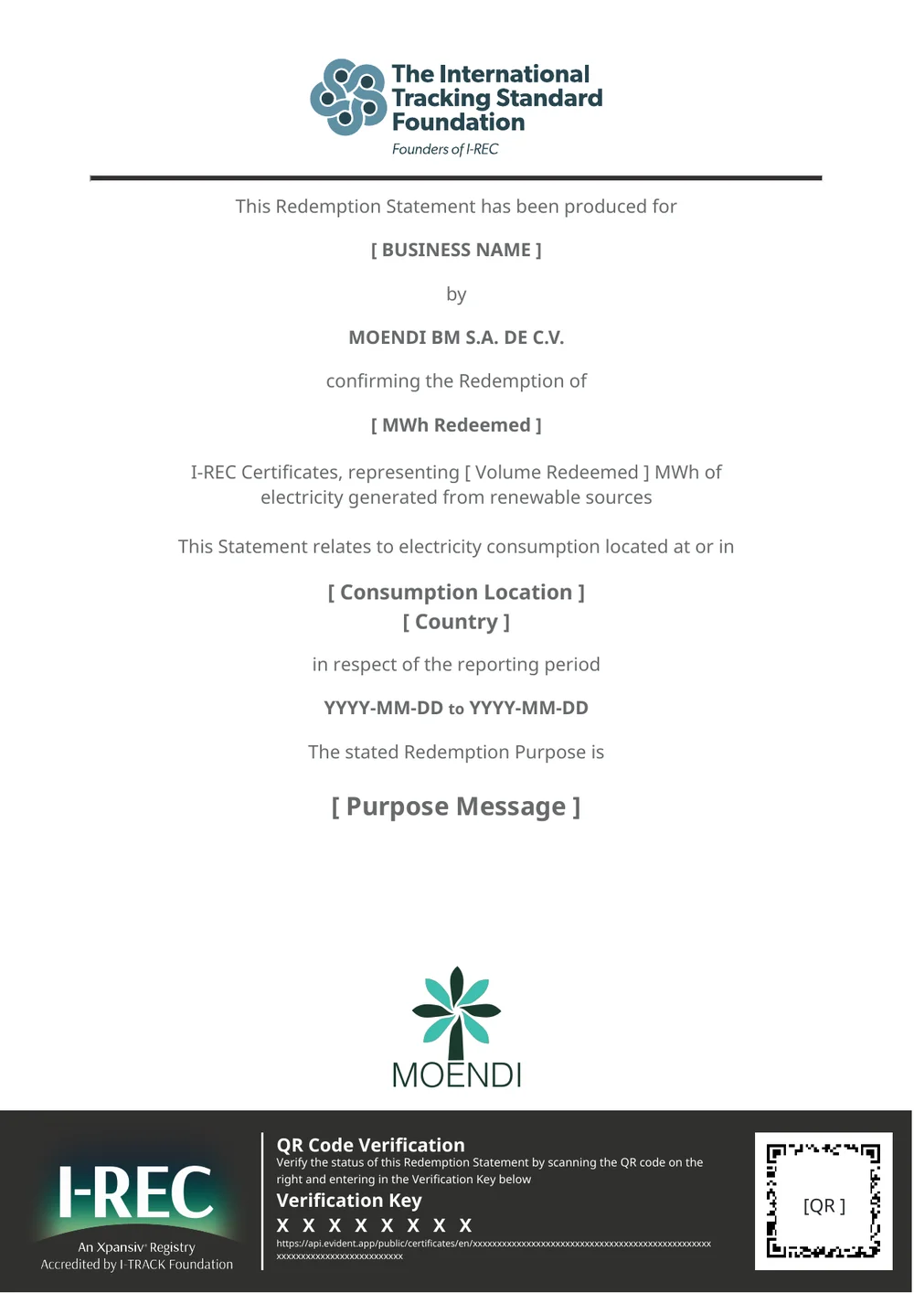Example I-REC redemption statement
